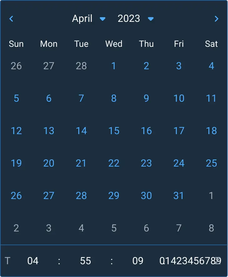 Don’t: Allow overpopulation of Time Picker fields with numbers that exceed the container, causing them to overflow or wrap in the component.